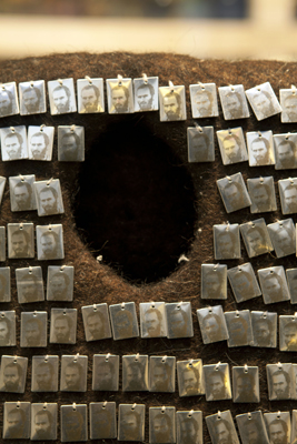 Bita Ghezelayagh<br />
Felt Memories III, 2008/9<br />
1001 metal prints, embroidery<br />
And silk screen on felt<br />
102 x 116cam<br />
Courtesy of Rose Issa Projects<br />
